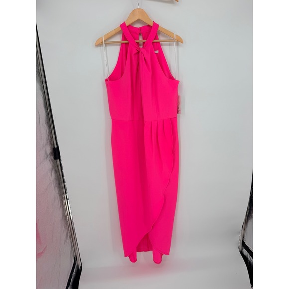 julia jordan Dresses & Skirts - Julia Jordan Halter Midi Dress 14 Neon Pink Tulip Hem Barbiecore Wedding Guest